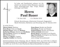 Traueranzeige Paul Bauer