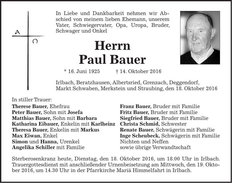 Traueranzeige Paul Bauer