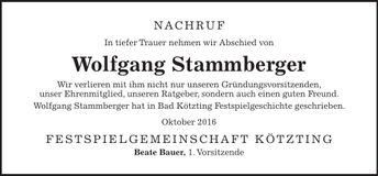 Traueranzeige Wolfgang Stammberger