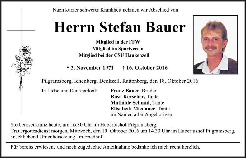 Traueranzeige Stefan Bauer