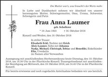 Traueranzeige Anna Laumer