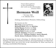 Traueranzeige Hermann Weiß