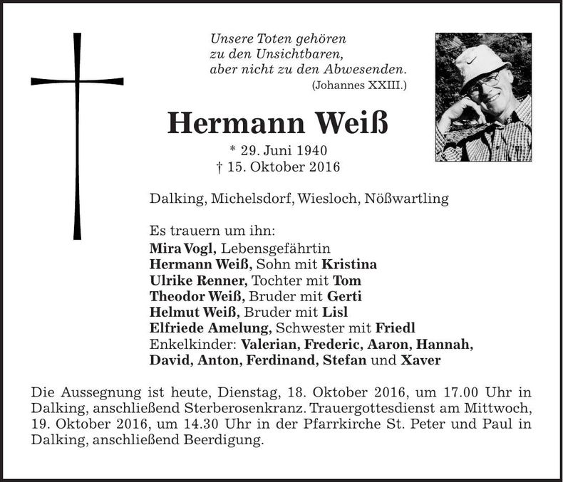 Traueranzeige Hermann Weiß