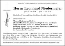 Traueranzeige Leonhard Niedermeier