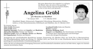 Traueranzeige Angelina Grübl