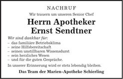 Traueranzeige Ernst Sendtner