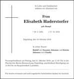 Traueranzeige Elisabeth Haderstorfer