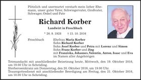 Traueranzeige Richard Korber