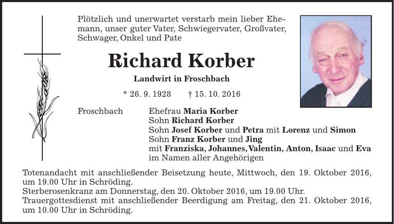 Traueranzeige Richard Korber