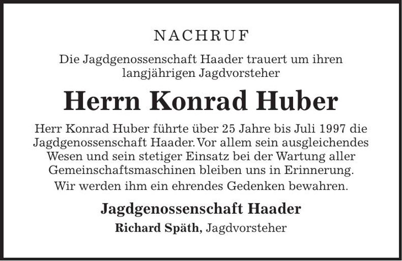 Traueranzeige Konrad Huber