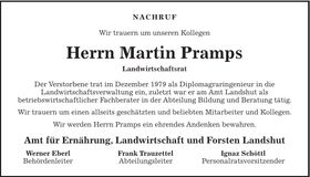 Traueranzeige Martin Pramps