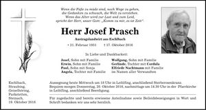 Traueranzeige Josef Prasch