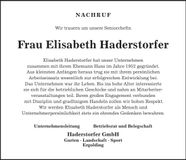 Traueranzeige Elisabeth Haderstorfer