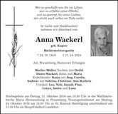 Traueranzeige Anna Wackerl