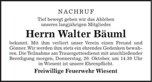 Traueranzeige Walter Bäuml