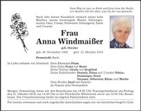 Traueranzeige Anna Windmaißer