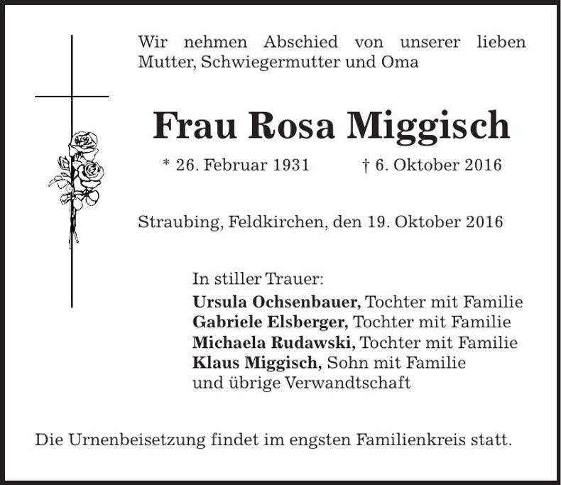 Traueranzeige Rosa Miggisch