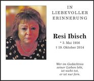Traueranzeige Resi Ibisch