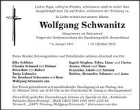Traueranzeige Wolfgang Schwanitz