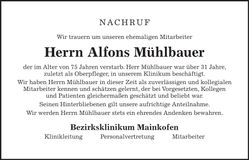Traueranzeige Alfons Mühlbauer