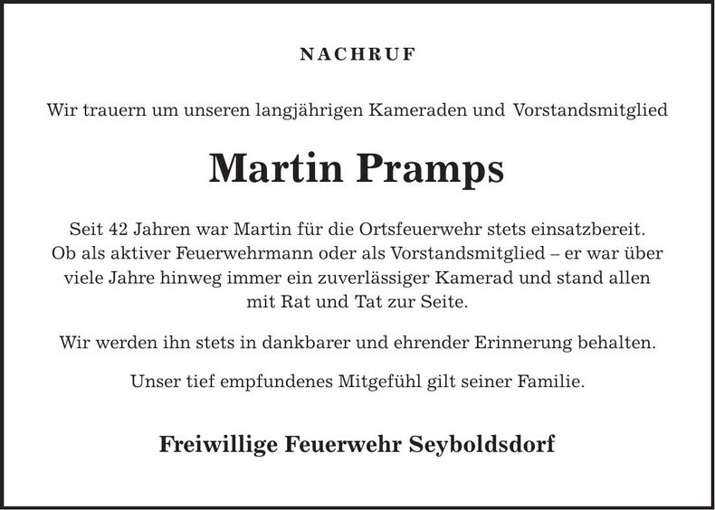 Traueranzeige Martin Pramps