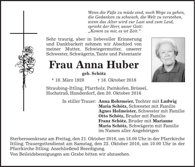 Traueranzeige Anna Huber