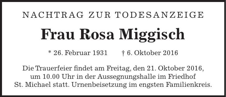 Traueranzeige Rosa Miggisch