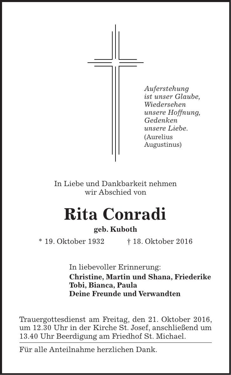 Traueranzeige Rita Conradi
