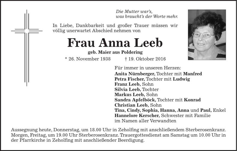 Traueranzeige Anna Leeb