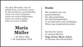 Traueranzeige Maria Müller