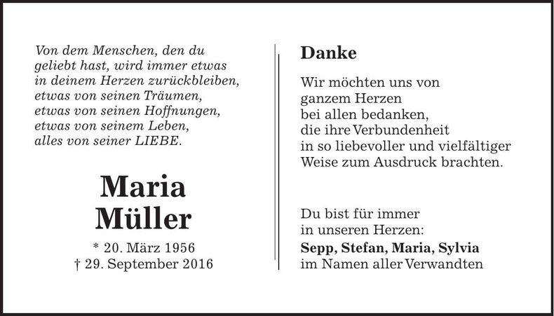 Traueranzeige Maria Müller
