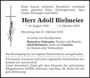 Traueranzeige Adolf Bielmeier