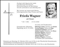 Traueranzeige Frieda Wagner