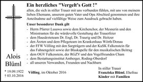 Traueranzeige Alois Blüml