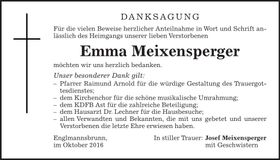 Traueranzeige Emma Meixensperger