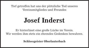 Traueranzeige Josef Inderst