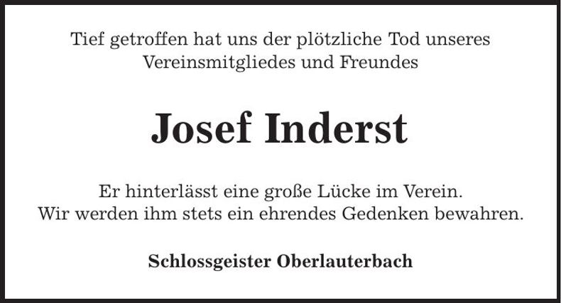 Traueranzeige Josef Inderst