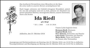Traueranzeige Ida Riedl