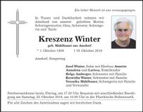 Traueranzeige Kreszenz Winter