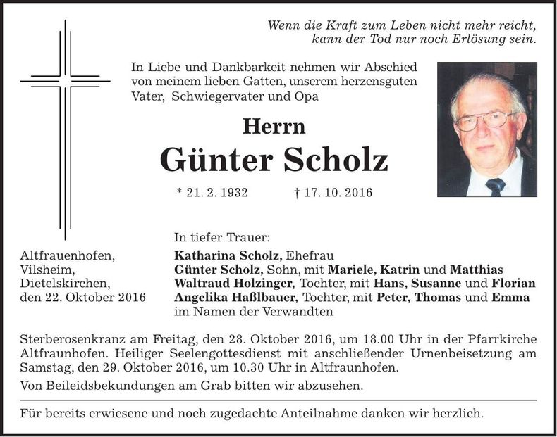 Traueranzeige Günter Scholz