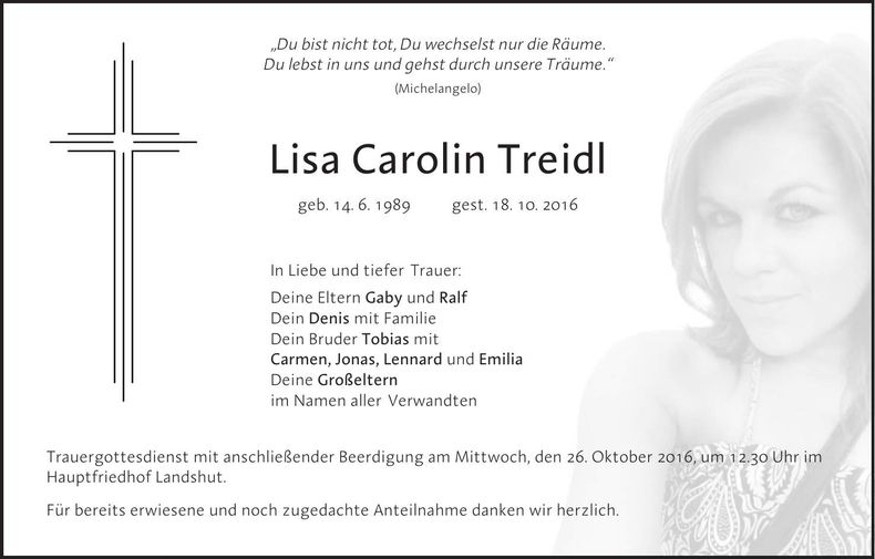 Traueranzeige Lisa Carolin Treidl