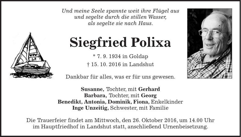 Traueranzeige Siegfried Polixa