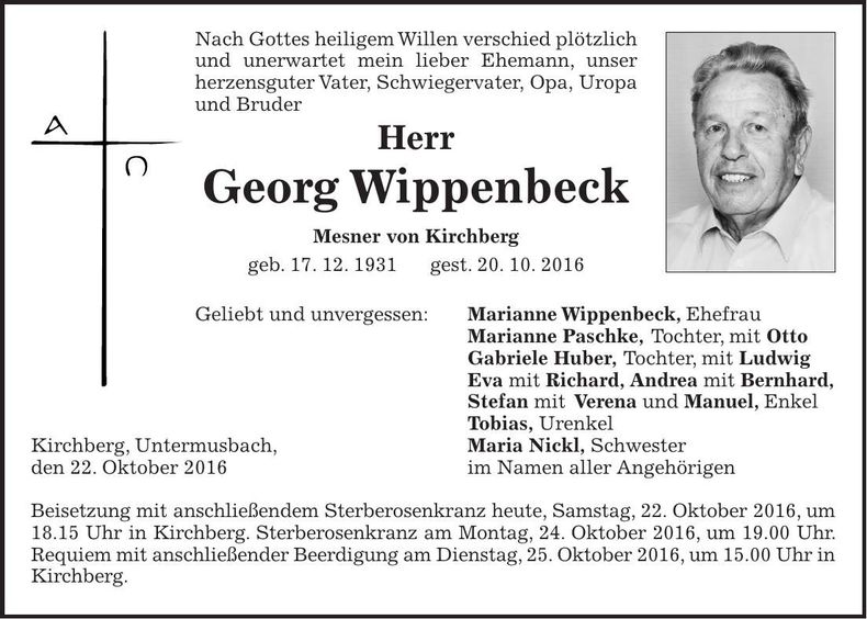 Traueranzeige Georg Wippenbeck