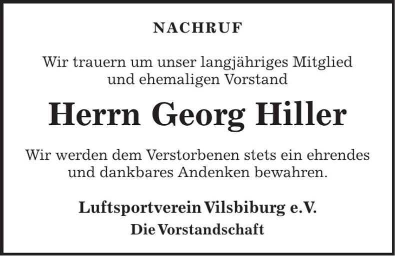 Traueranzeige Georg Hiller