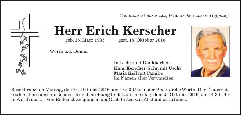 Traueranzeige Erich Kerscher