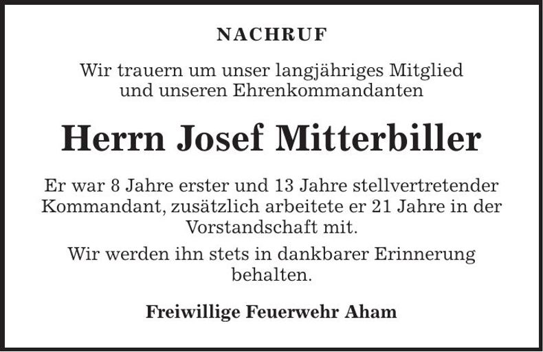 Traueranzeige Josef Mitterbiller