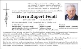 Traueranzeige Rupert Fendl