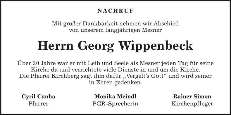 Traueranzeige Georg Wippenbeck