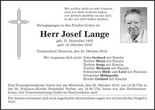 Traueranzeige Josef Lange