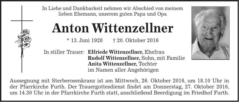 Traueranzeige Anton Wittenzellner